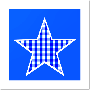 Bright Blue and White Gingham Star Posters and Art